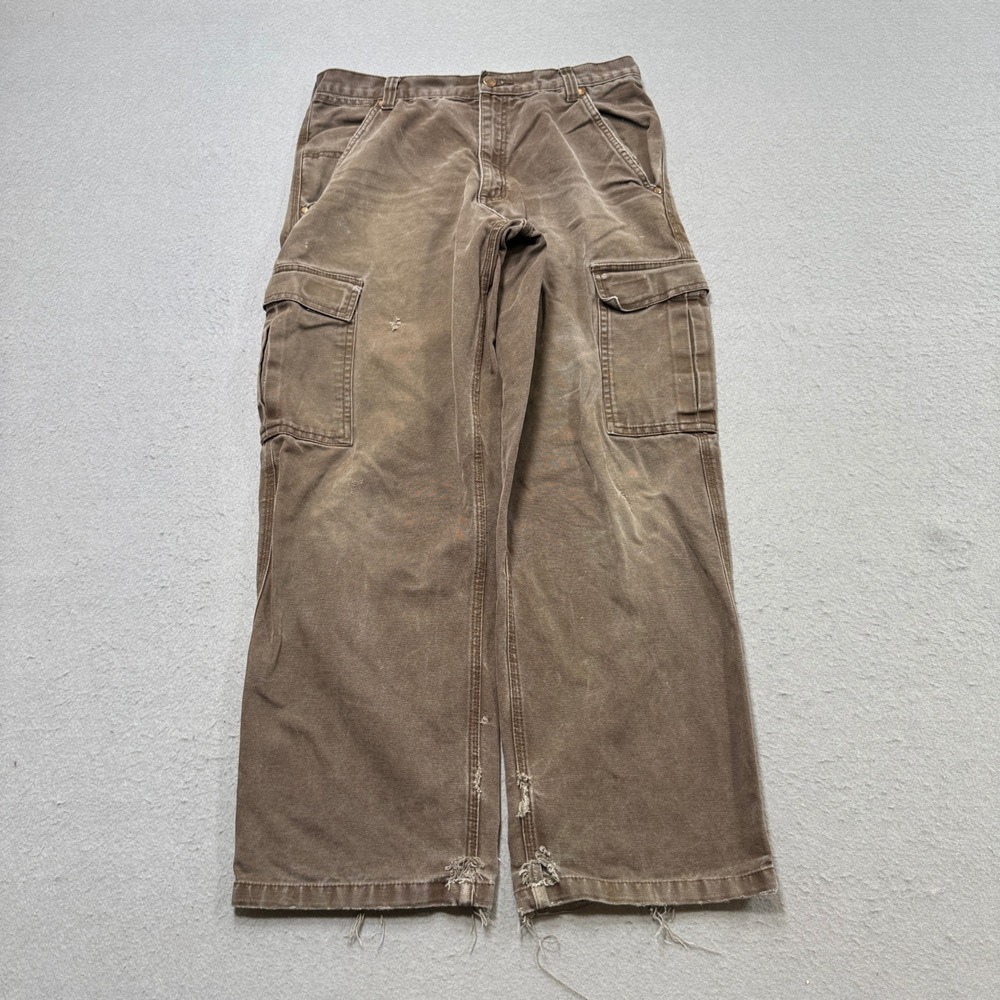 Vintage Cargo Pants Men's 32x30 Brown Duck Canvas Relaxed Fit Utility Distressed